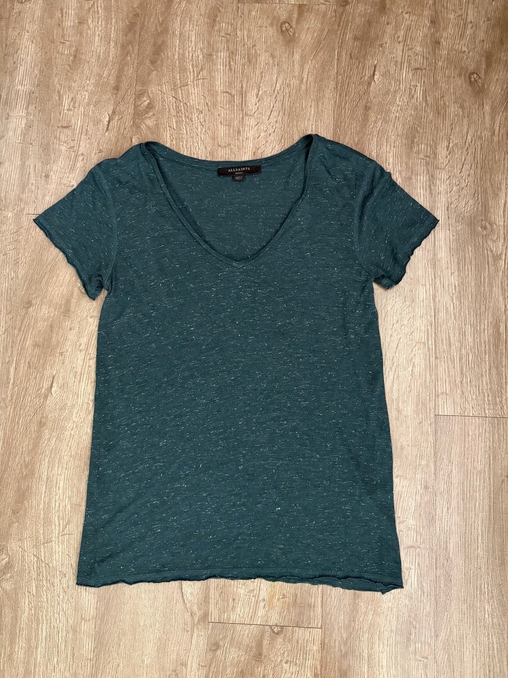AllSaints Emelyn Shimmer T-Shirt Forest Green Women's Small